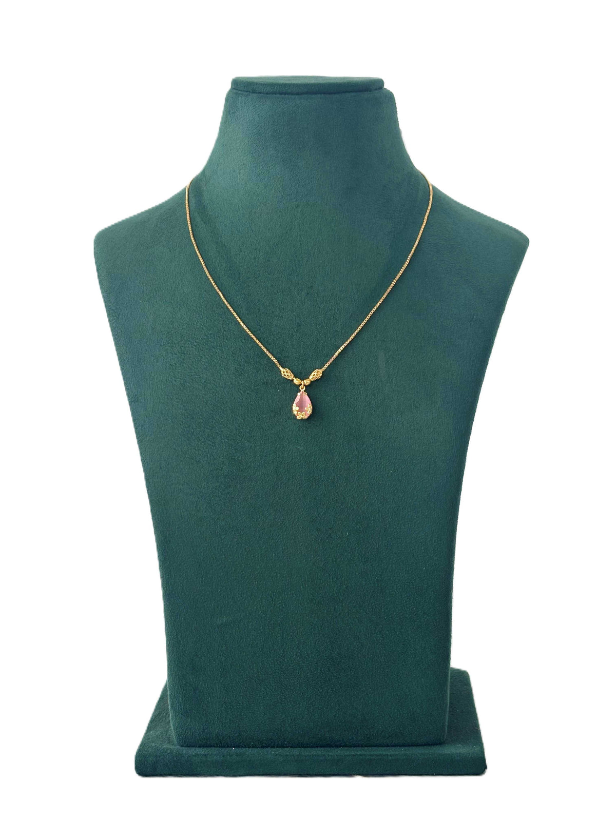 Gold Plated Pink Teardrop Necklace
