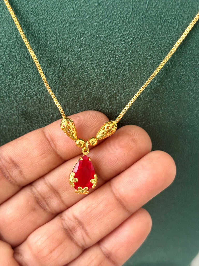 Gold Plated Red Teardrop Necklace