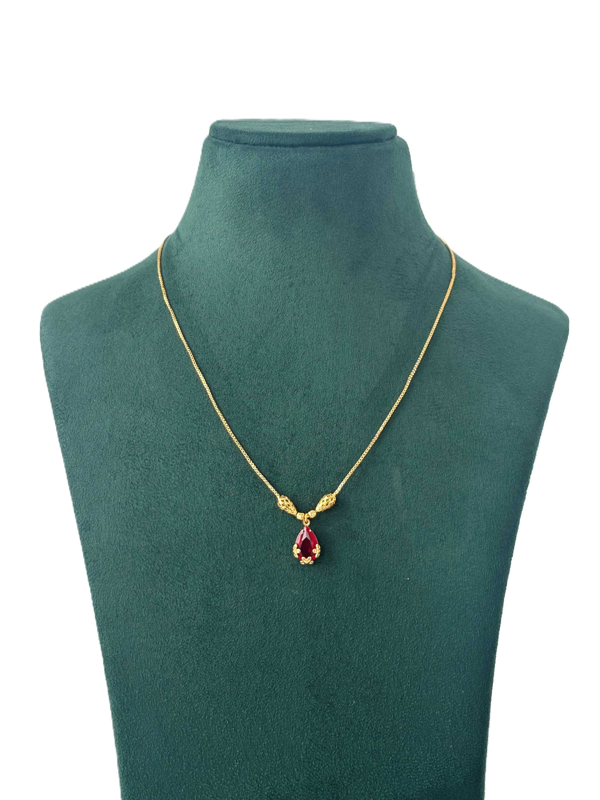 Gold Plated Red Teardrop Necklace