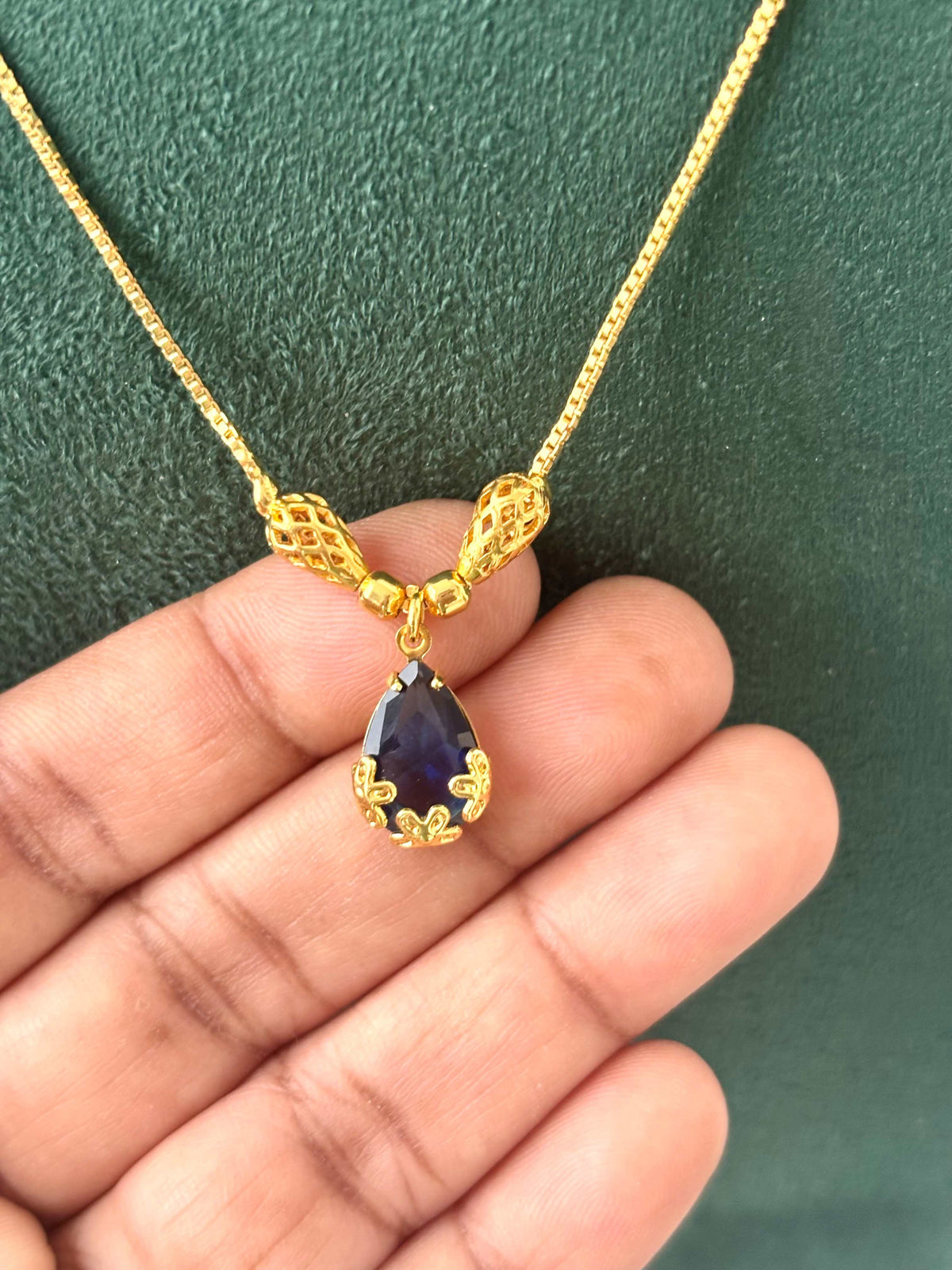 Gold Plated Midnight Blue Teardrop Necklace