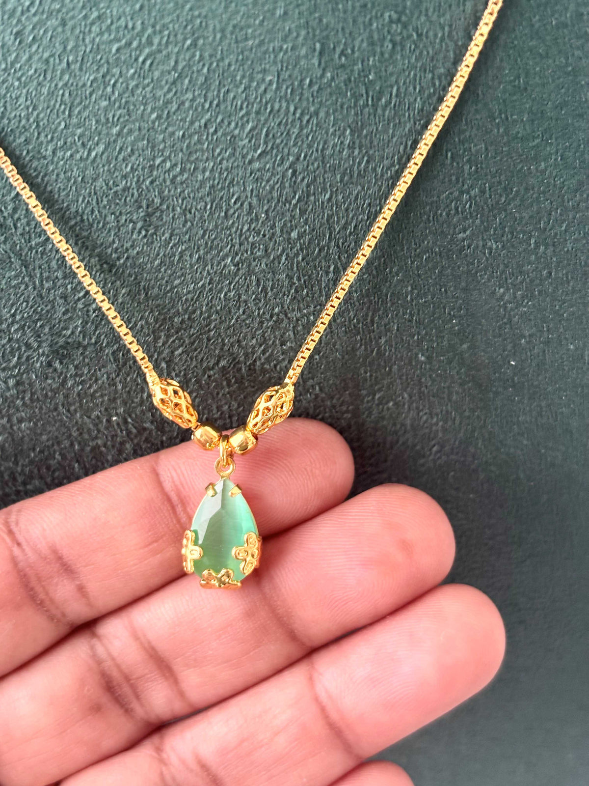 Gold Plated Mint Green Teardrop Necklace
