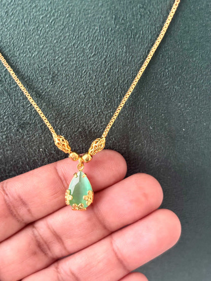Gold Plated Mint Green Teardrop Necklace