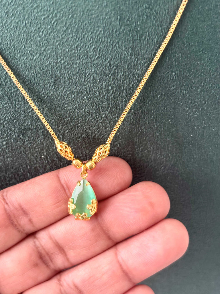 Gold Plated Mint Green Teardrop Necklace
