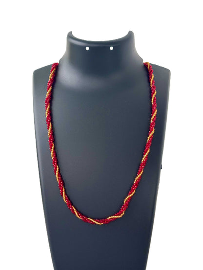 Red Hydro and Seed Bead Twisted Necklace