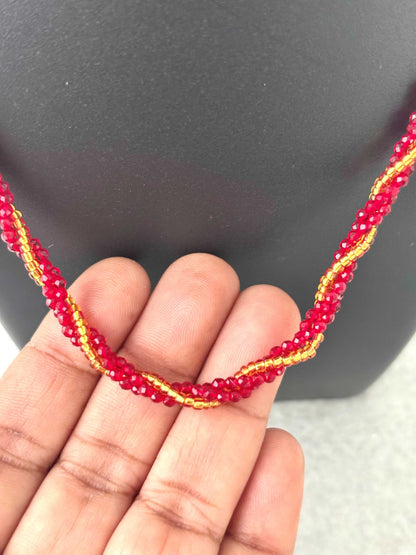 Red Hydro and Seed Bead Twisted Necklace