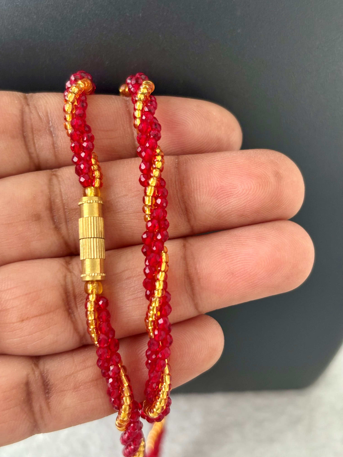 Red Hydro and Seed Bead Twisted Necklace