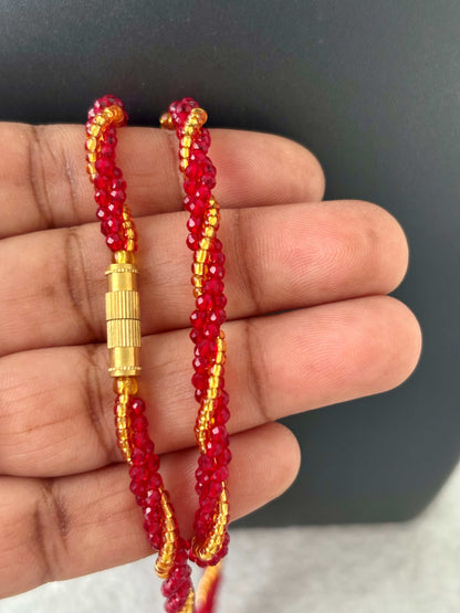 Red Hydro and Seed Bead Twisted Necklace