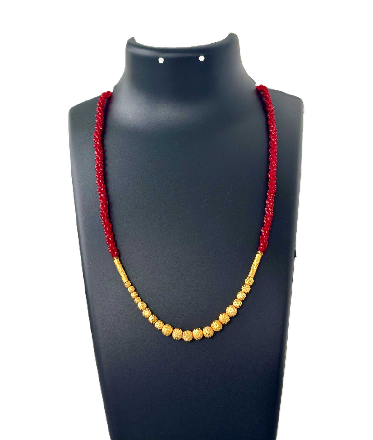 Red Hydro and Gold Bead Necklace
