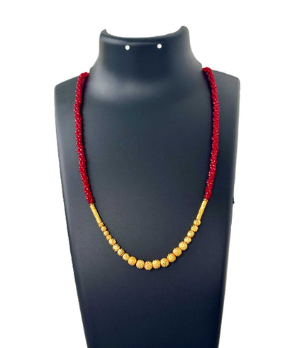 Red Hydro and Gold Bead Necklace