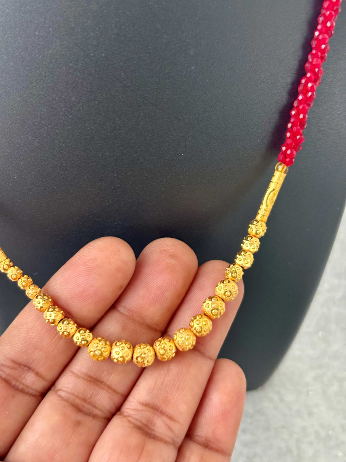 Red Hydro and Gold Bead Necklace