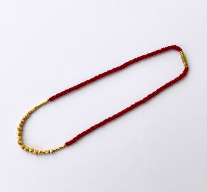 Red Hydro and Gold Bead Necklace