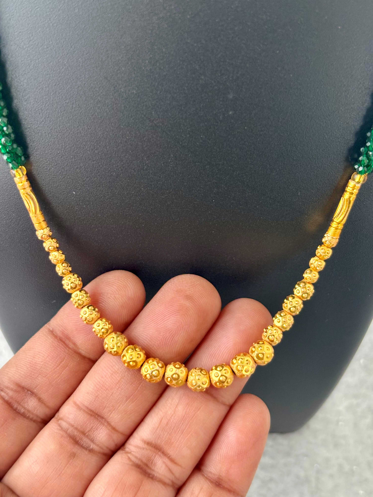 Green Hydro and Gold Bead Necklace