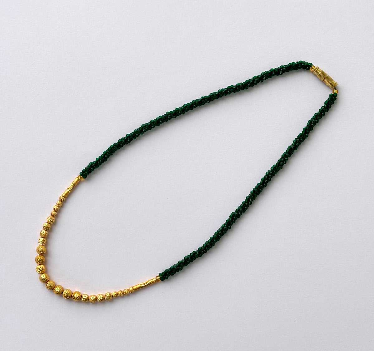 Green Hydro and Gold Bead Necklace