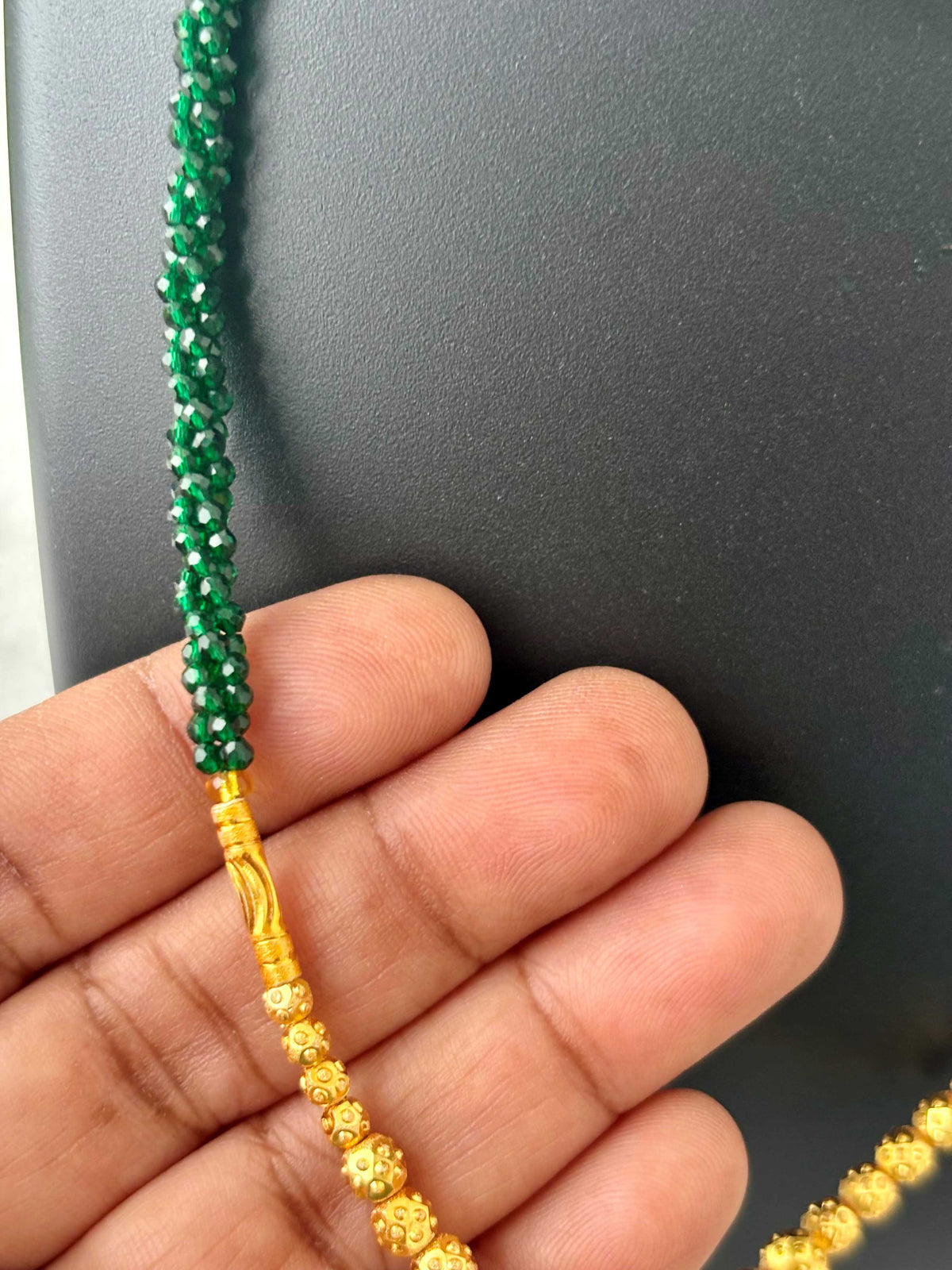 Green Hydro and Gold Bead Necklace
