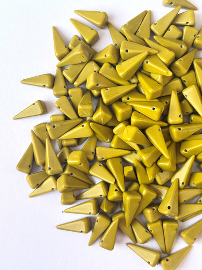 44 Pieces Unique Geometric Olive Green Pyramid Spike Beads