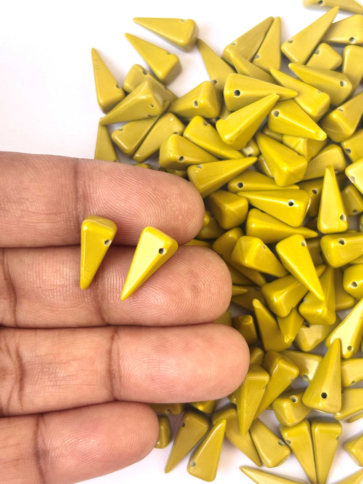 44 Pieces Unique Geometric Olive Green Pyramid Spike Beads
