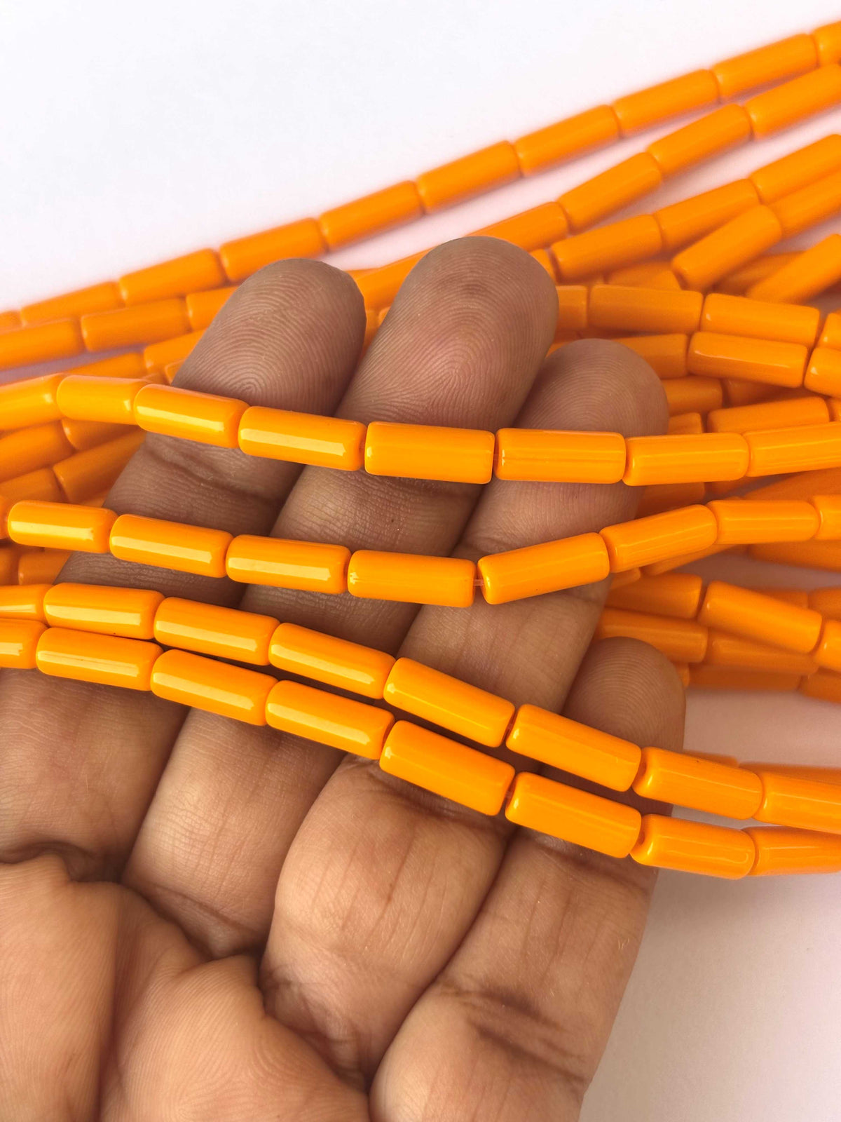 114 Pieces High Shine Orange Cylinder Tube Beads 10x4MM