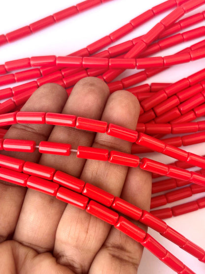 114 Pieces High Shine Red Cylinder Tube Beads 10x4MM