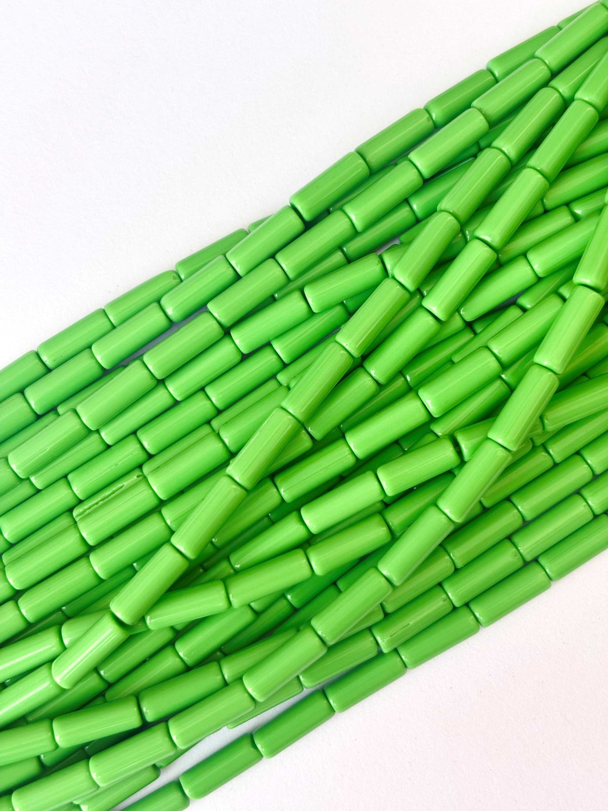 114 Pieces High Shine Green Cylinder Tube Beads 10x4MM