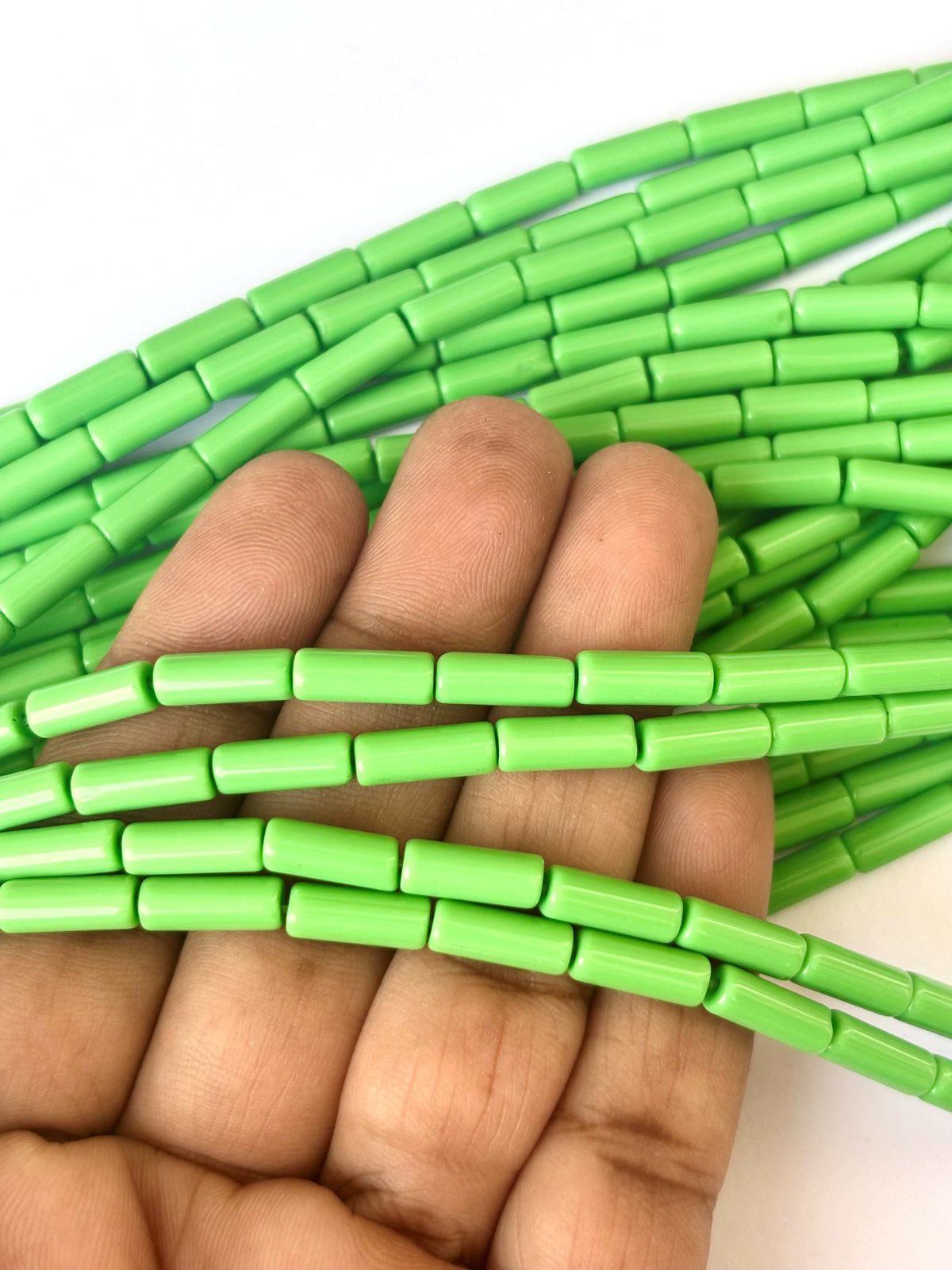 114 Pieces High Shine Green Cylinder Tube Beads 10x4MM