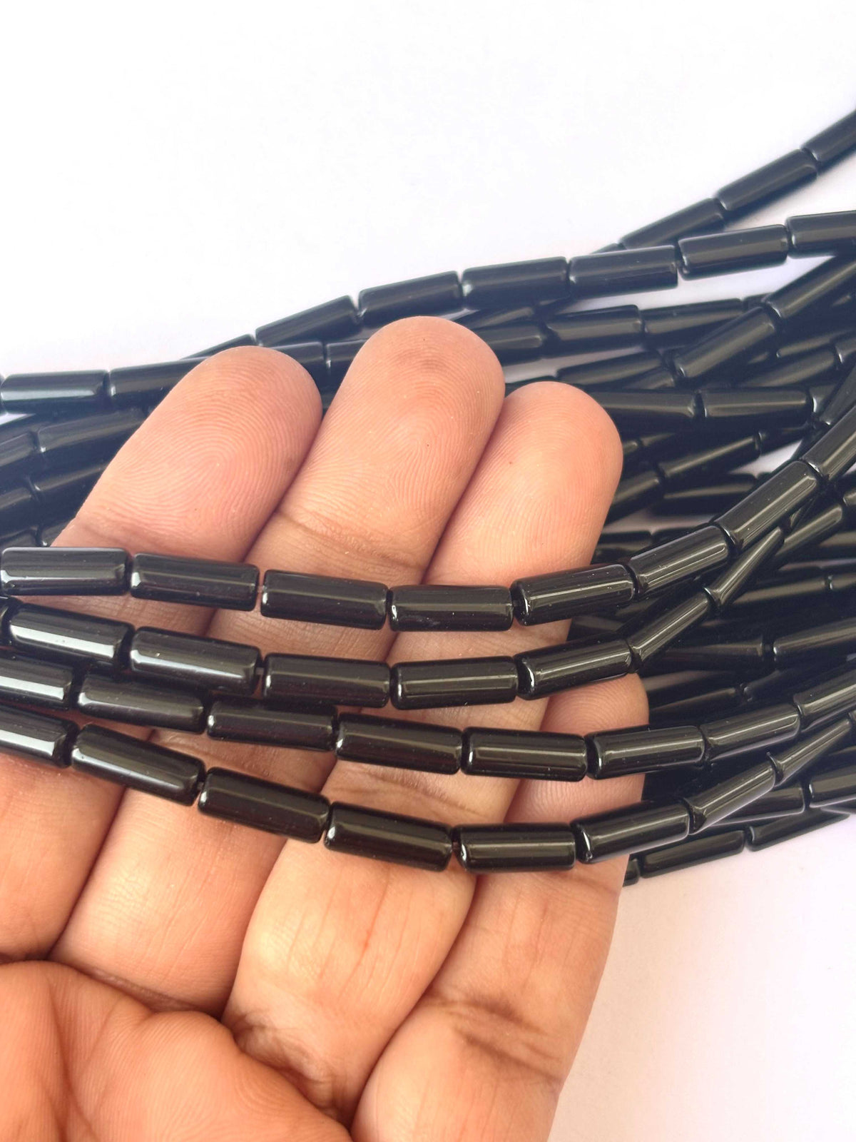114 Pieces High Shine Black Cylinder Tube Beads 10x4MM