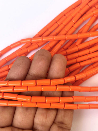 114 Pieces High Shine Flame Orange Cylinder Tube Beads 10x4MM