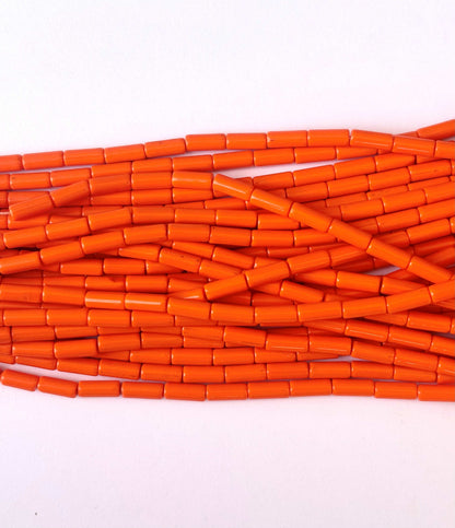 114 Pieces High Shine Flame Orange Cylinder Tube Beads 10x4MM