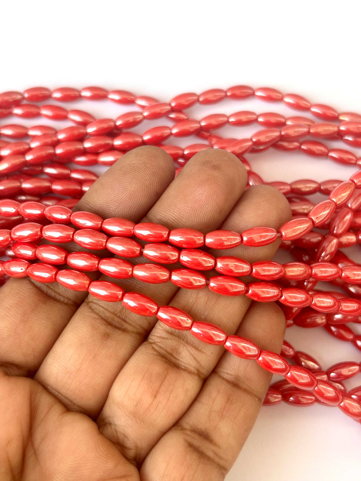 116 Pieces High Shine Monalisa Coral Red Oval Beads