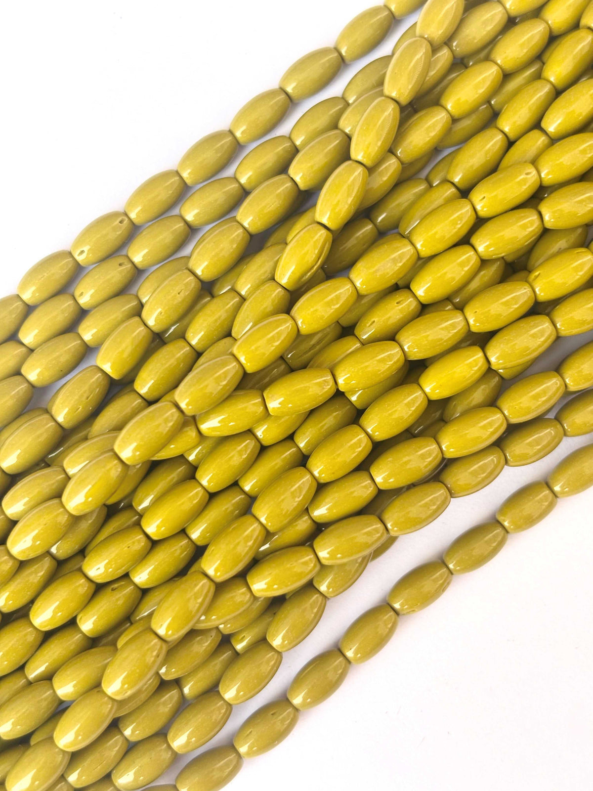 116 Pieces High Shine Monalisa Olive Green Oval Beads