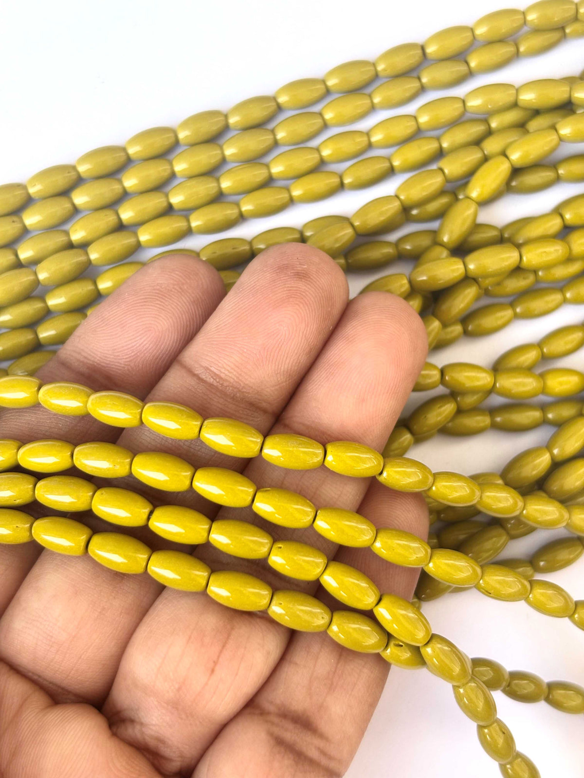 116 Pieces High Shine Monalisa Olive Green Oval Beads