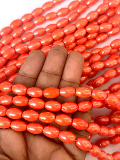 41 Pieces Lustre Orange 10x7MM Oval Monalisa Beads