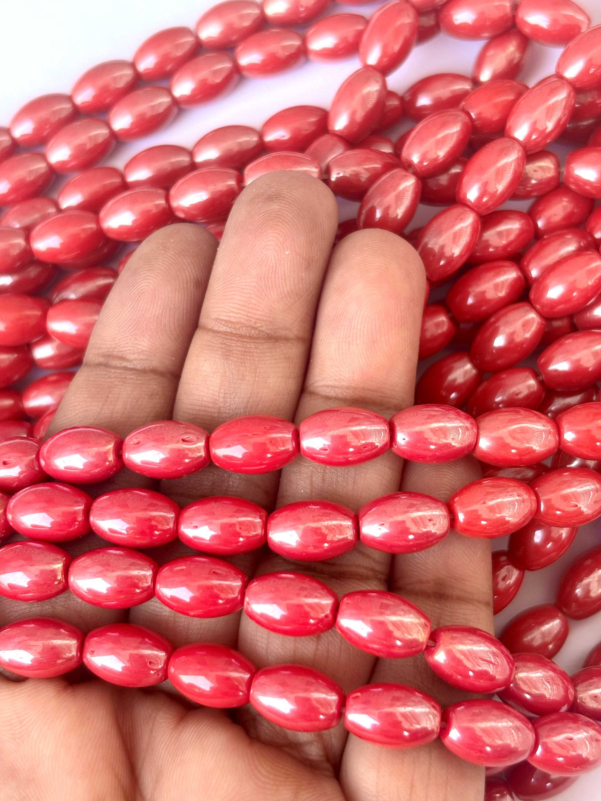 41 Pieces Rose Red 10x7MM Oval Monalisa Beads