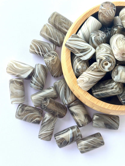 10 Pieces Swirled Marble Barrel Glass Beads 20x12MM