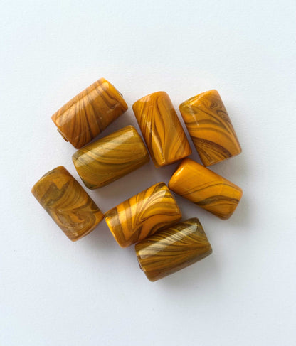 8 Pieces Yellow Swirl Barrel Glass Beads 20x12MM
