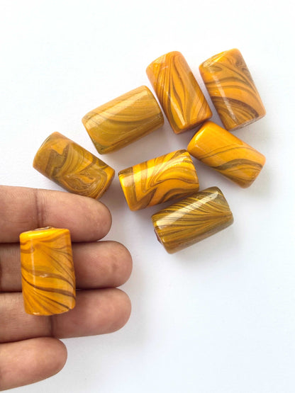 8 Pieces Yellow Swirl Barrel Glass Beads 20x12MM