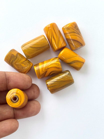 8 Pieces Yellow Swirl Barrel Glass Beads 20x12MM