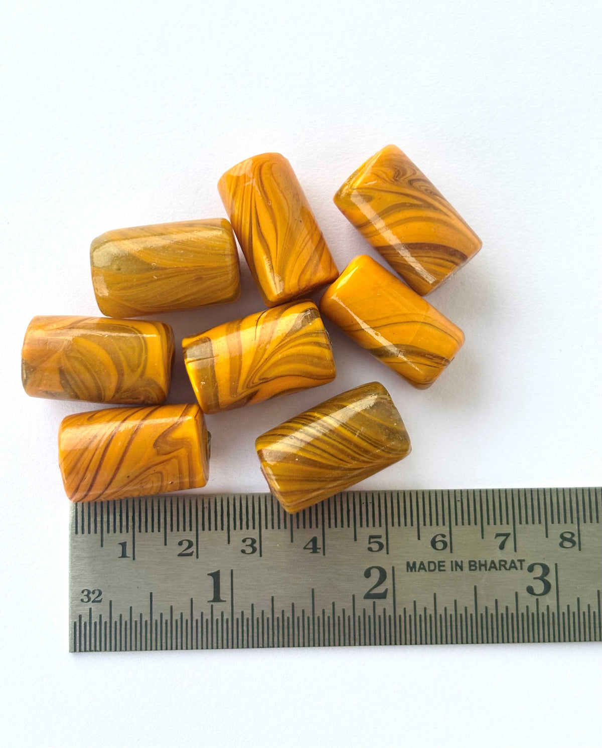 8 Pieces Yellow Swirl Barrel Glass Beads 20x12MM