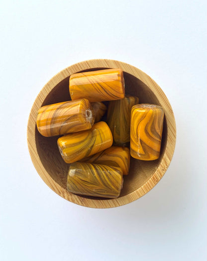 8 Pieces Yellow Swirl Barrel Glass Beads 20x12MM