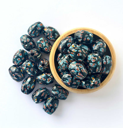 Six Pieces Blue Patterned Millefiori Oval Glass Beads 25x20MM