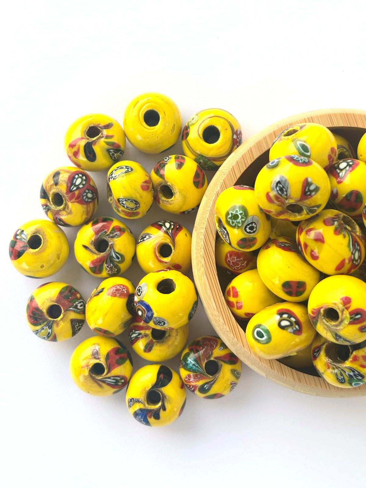 10 Pieces Yellow Millefiori Round Glass Beads 20x15MM