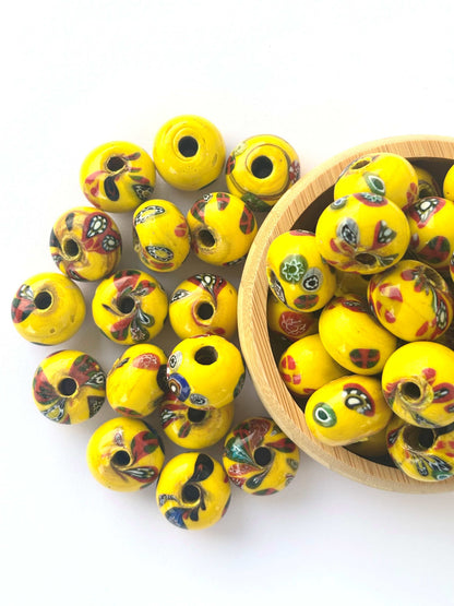 10 Pieces Yellow Millefiori Round Glass Beads 20x15MM
