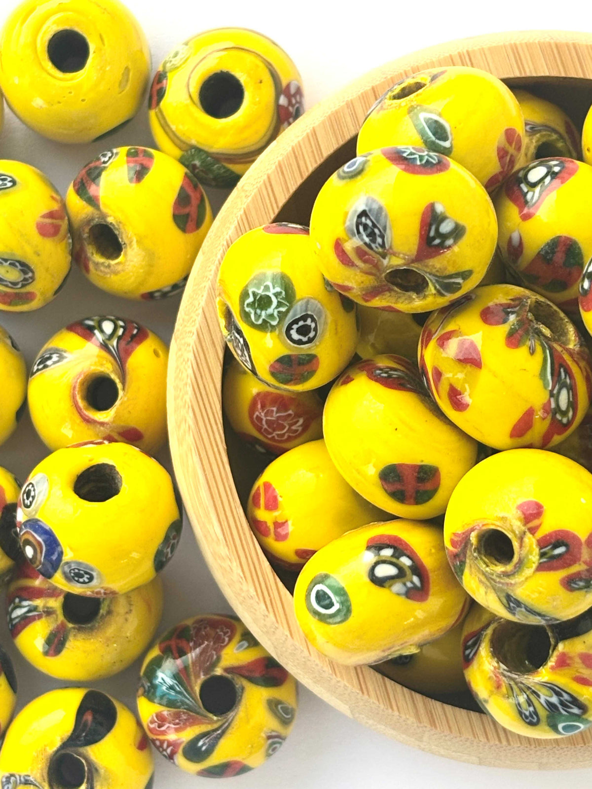 10 Pieces Yellow Millefiori Round Glass Beads 20x15MM