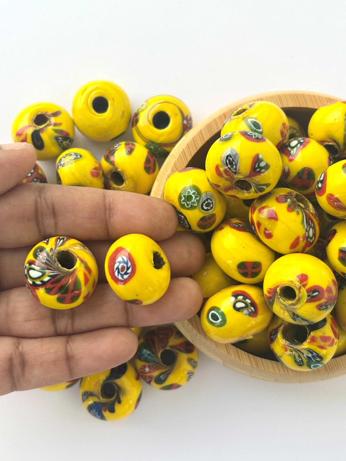 10 Pieces Yellow Millefiori Round Glass Beads 20x15MM
