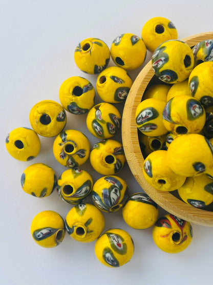 10 Pieces Yellow Face Eye Glass Beads 18x16MM