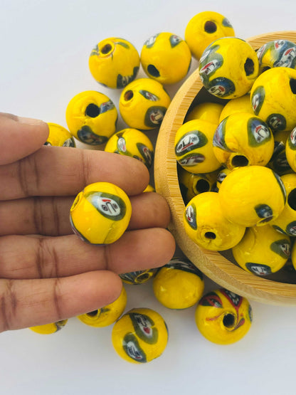 10 Pieces Yellow Face Eye Glass Beads 18x16MM