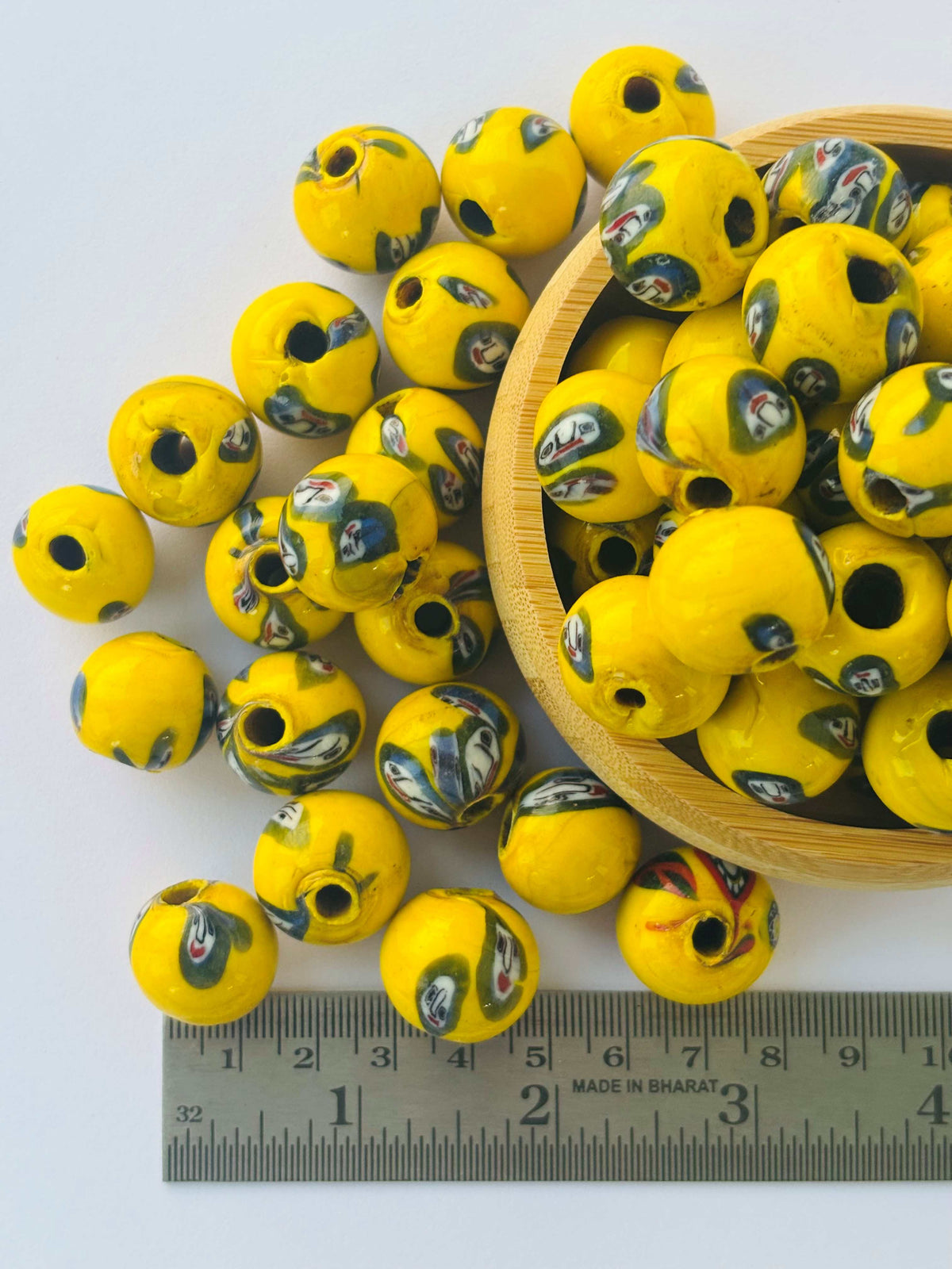 10 Pieces Yellow Face Eye Glass Beads 18x16MM