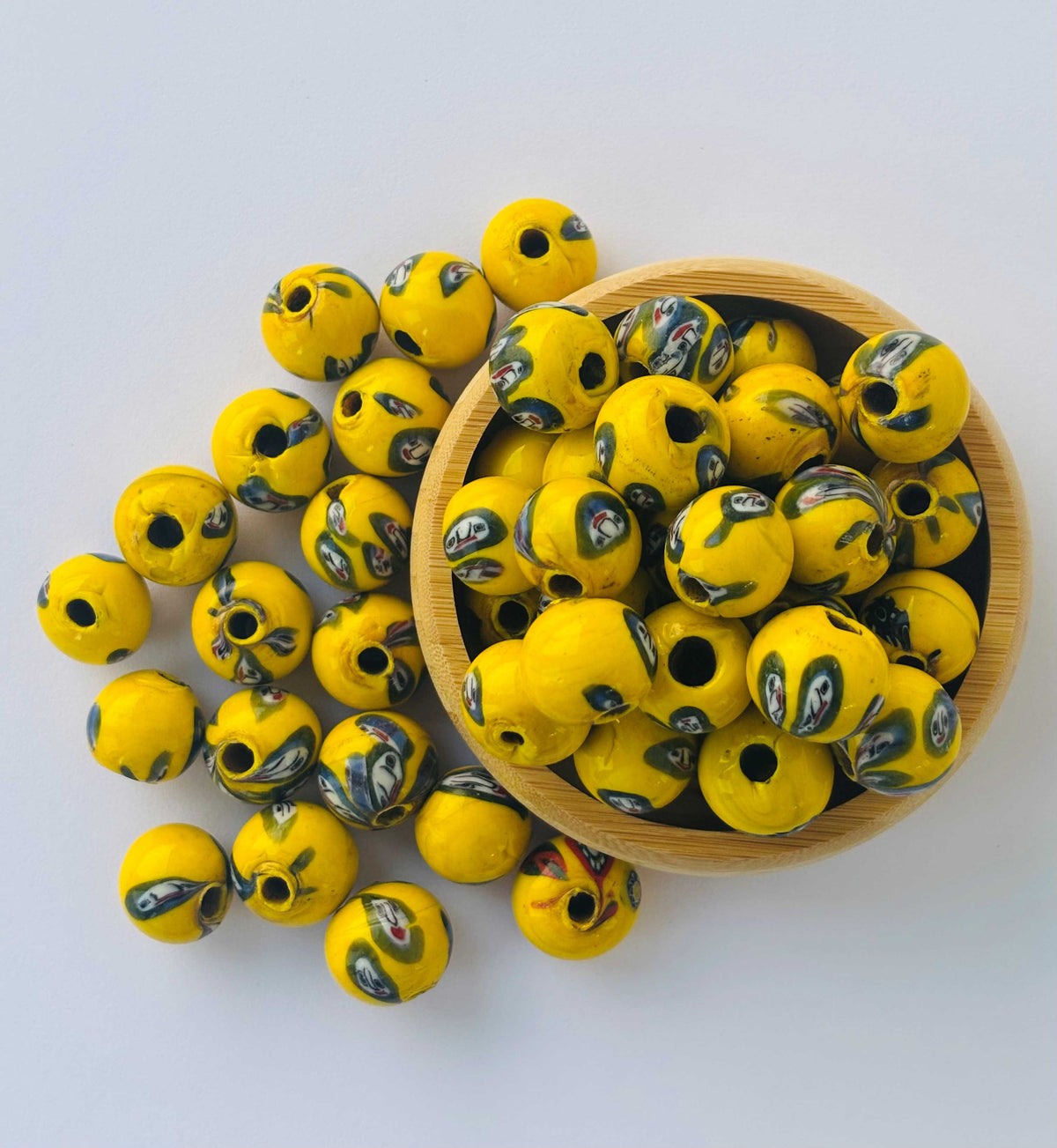 10 Pieces Yellow Face Eye Glass Beads 18x16MM