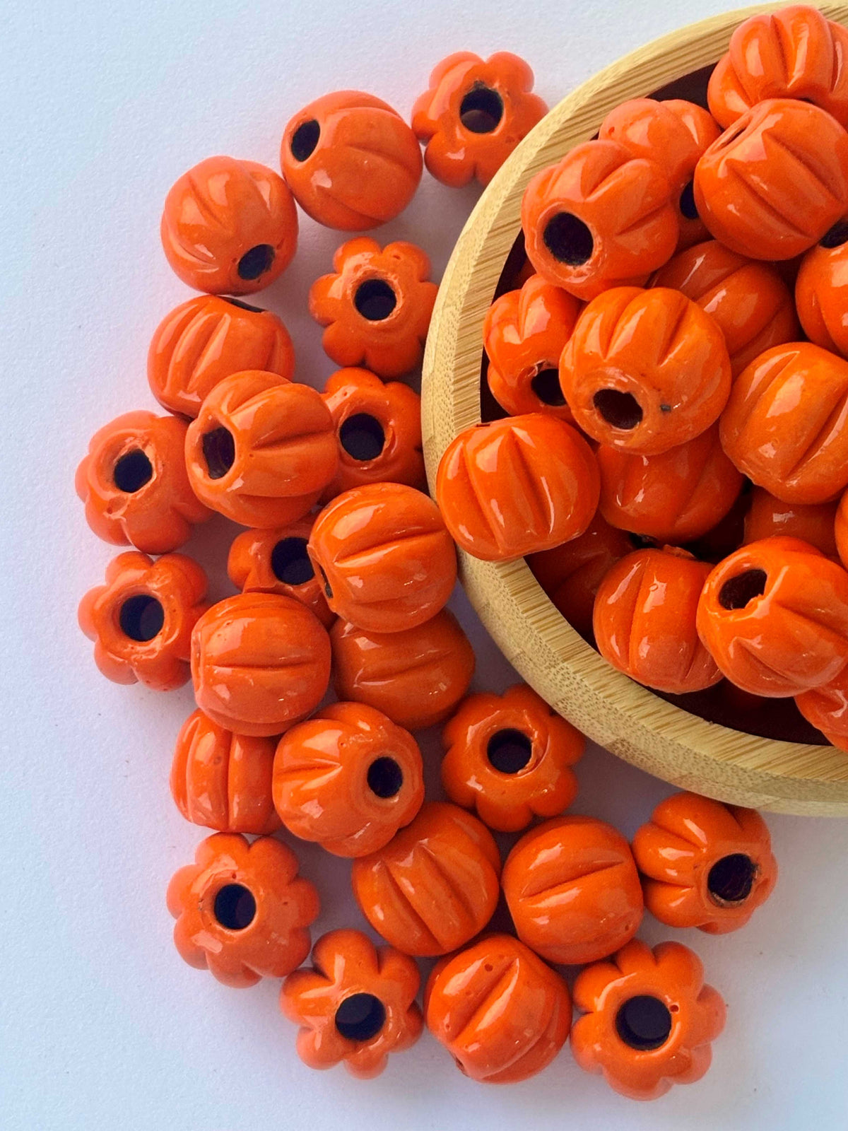 15 Pieces Orange Pumpkin Melon Glass Beads 16X16MM