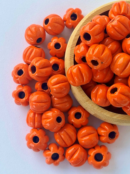 15 Pieces Orange Pumpkin Melon Glass Beads 16X16MM