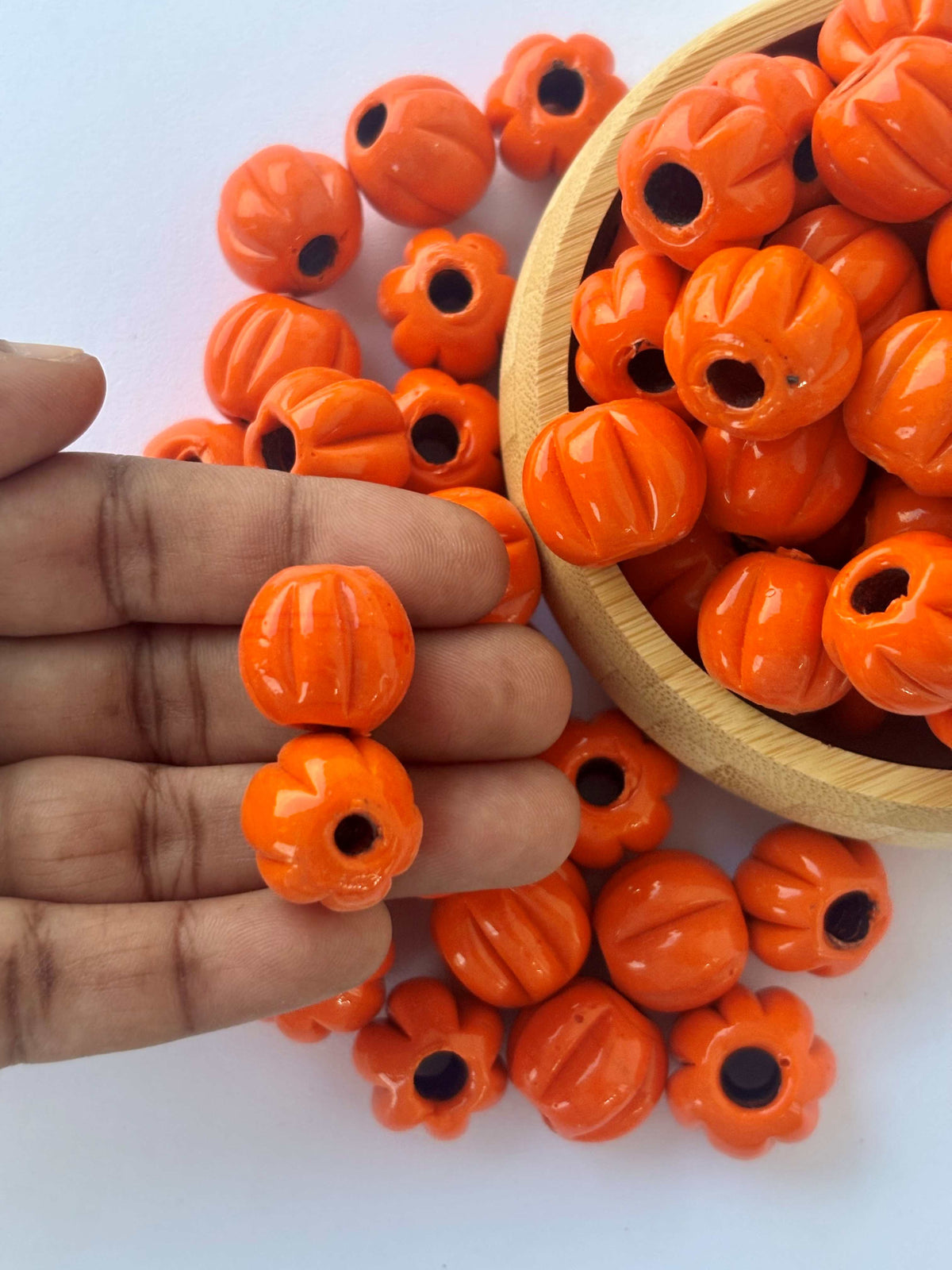 15 Pieces Orange Pumpkin Melon Glass Beads 16X16MM